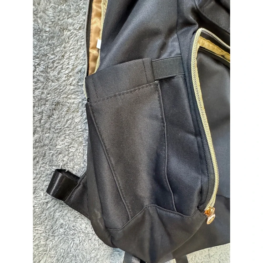 Black Nylon Diaper Bag Backpack Gold Hardware Multi-Pocket